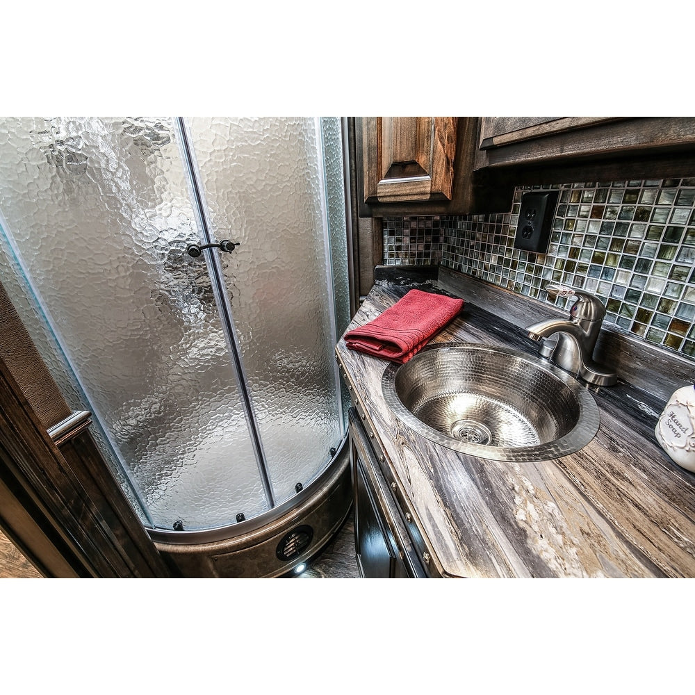 Premier Copper Products 14 Inch Round Hammered Copper Bar Sink With 2 Inch Drain In Electroless Nickel