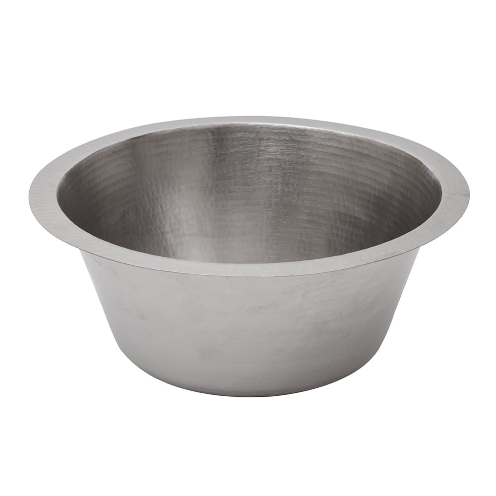 Premier Copper Products 16 Inch Round Hammered Copper Bar Sink With 2 Inch Drain In Electroless Nickel