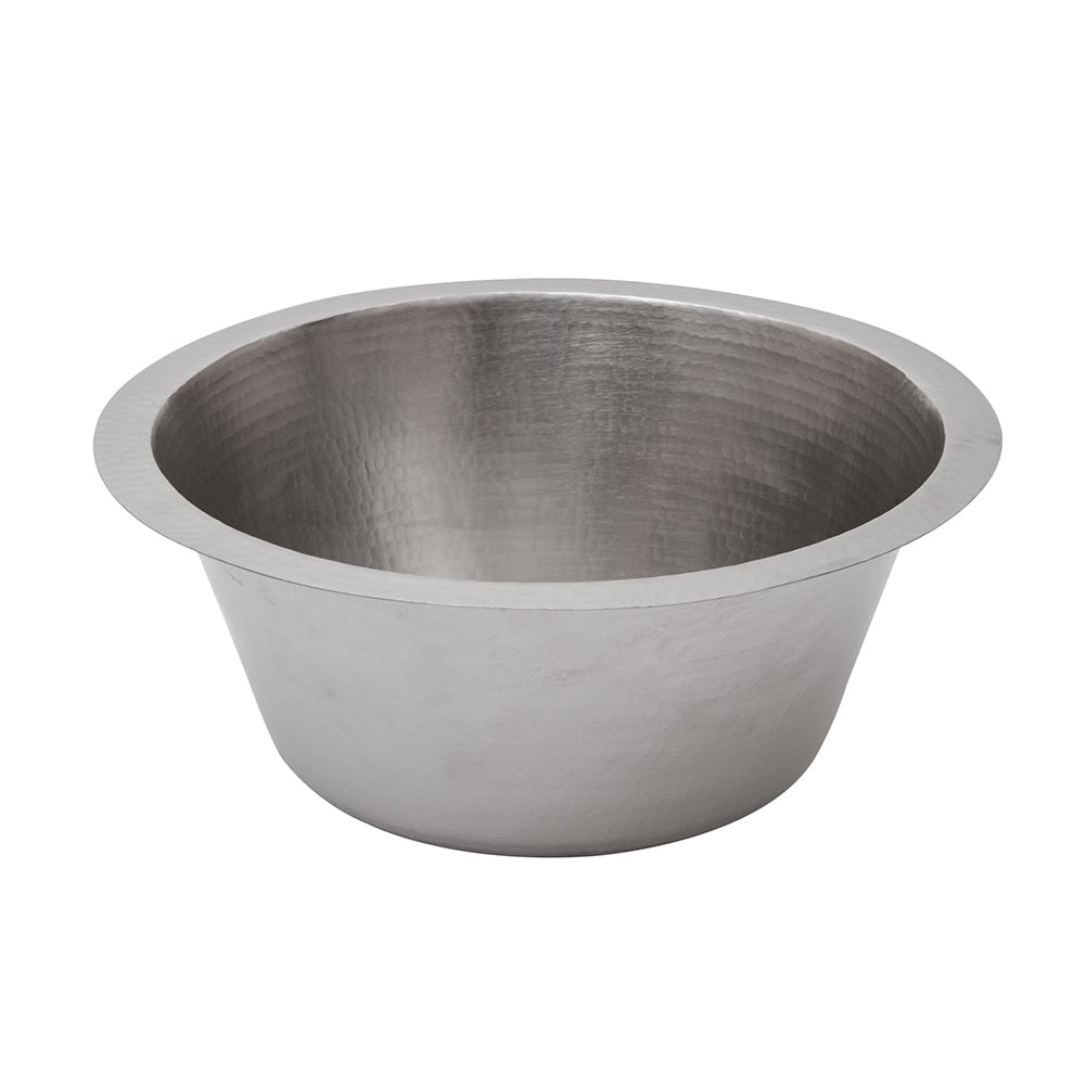 Premier Copper Products 16 Inch Round Hammered Copper Prep Sink With 3.5 Inch Drain In Electroless Nickel