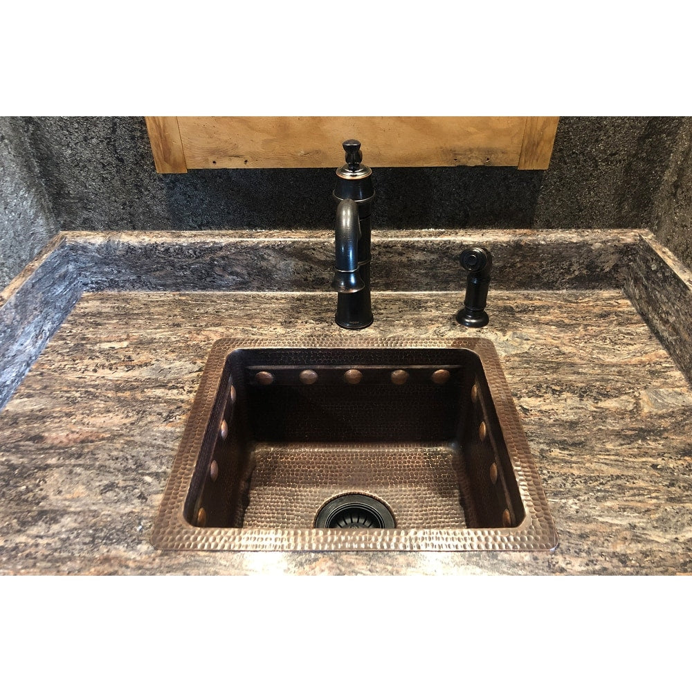 16 Inch Gourmet Rectangular Hammered Copper Bar Prep Sink W Barrel Strap Design