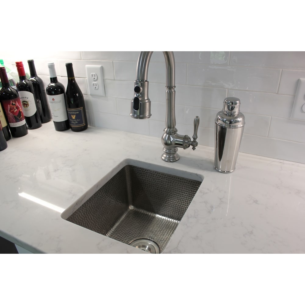 Premier Copper Products 16 Inch Gourmet Rectangular Hammered Copper Bar Prep Sink In Electroless Nickel