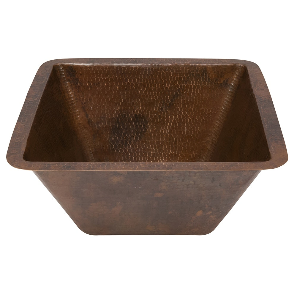 Premier Copper Products Square Hammered Copper Bar Prep Sink With 3.5 Inch Drain