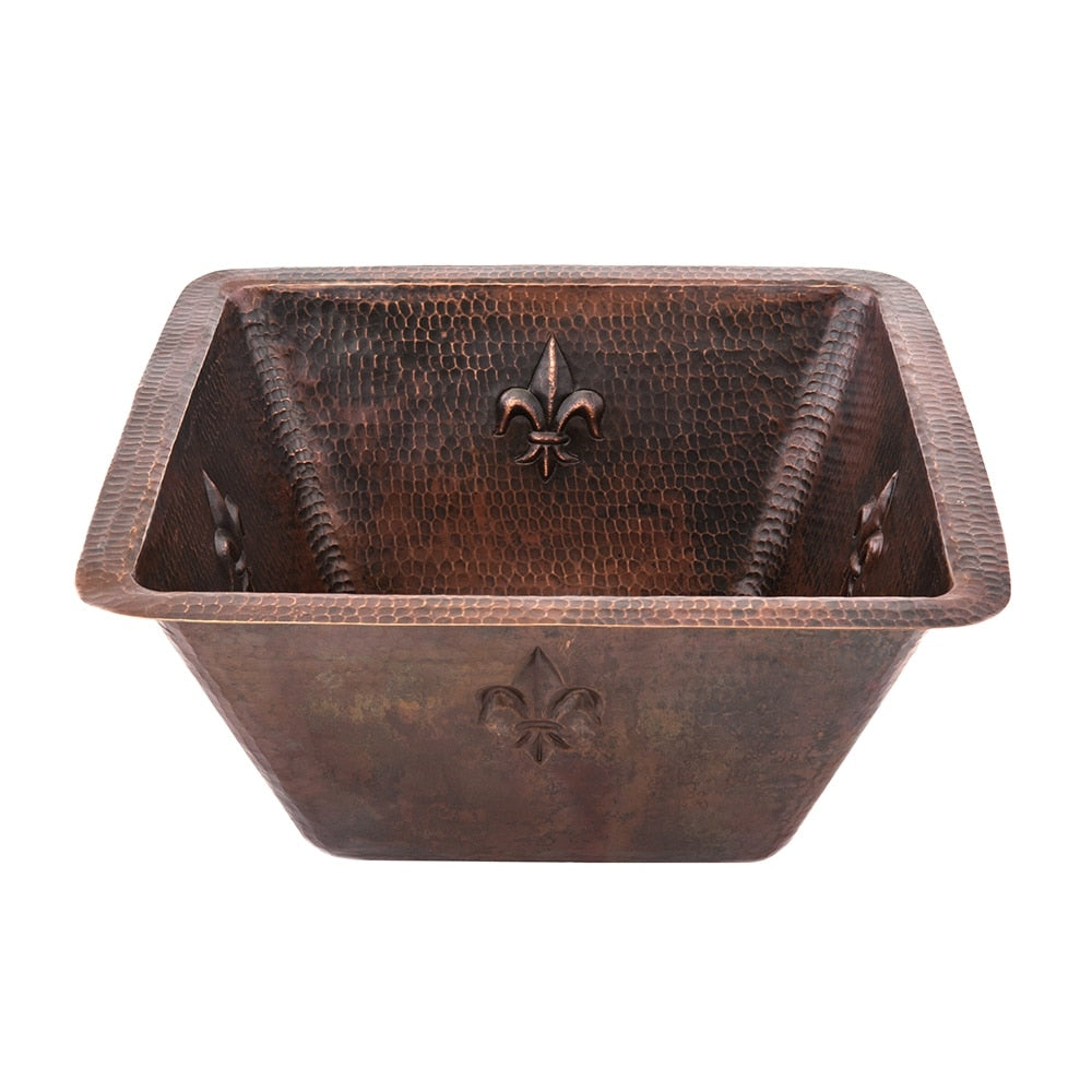Premier Copper Products Square 15 In Fleur De Lis Copper Bar Prep Sink