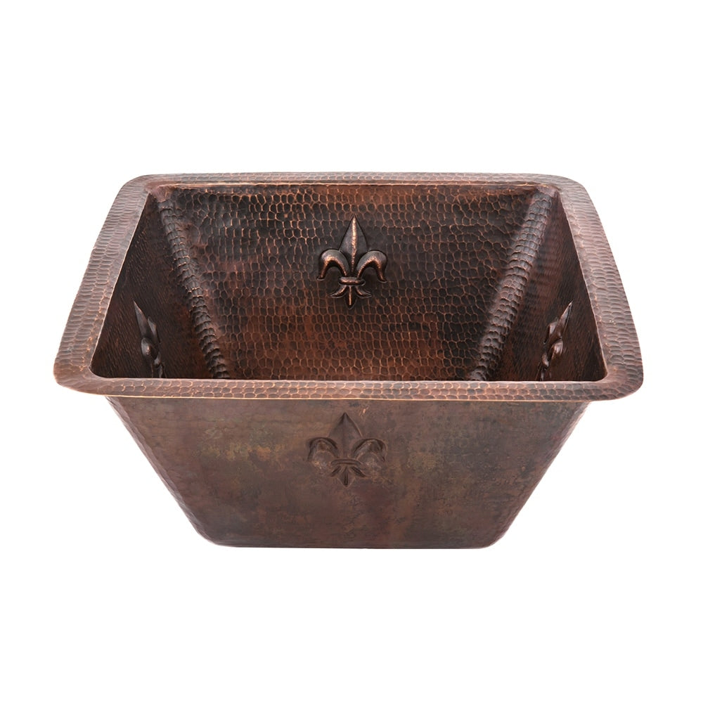 Premier Copper Products Square Fleur De Lis Oil Rubbed Bronze Copper Drop In Bar Sink