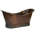 Premier Copper Products 67 Inch Hammered Copper Double Slipper Bathtub With Scroll Base And Nickel Inlay