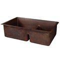 Premier Copper Products 33 Inch Hammered Copper Kitchen 60 40 Double Basin Sink With Short 5 Divider