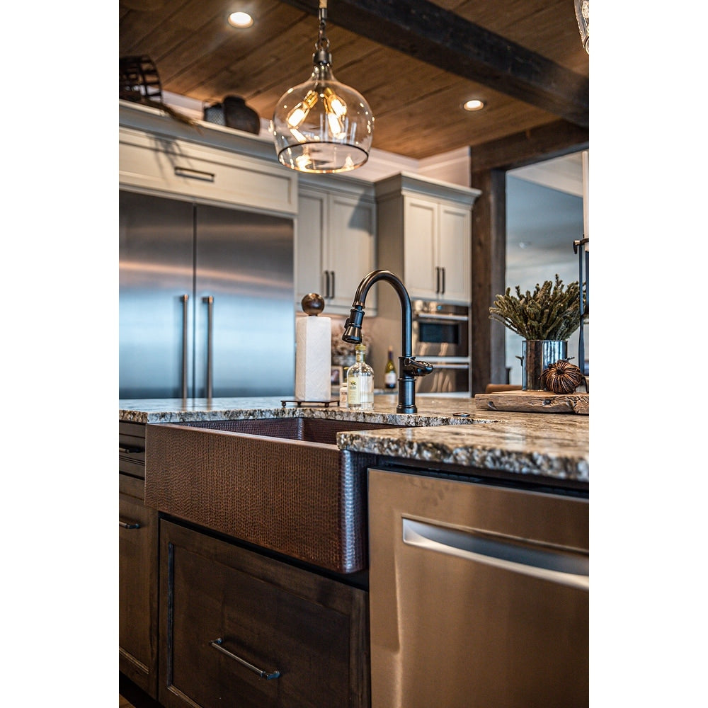 Premier Copper Products Hammered Copper 33 Inch Single Basin Apron Kitchen Sink