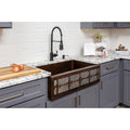 Premier Copper Products 33 Inch Copper Kitchen Apron Single Basin Sink With Fleur De Lis And Apron Front Nickel Background