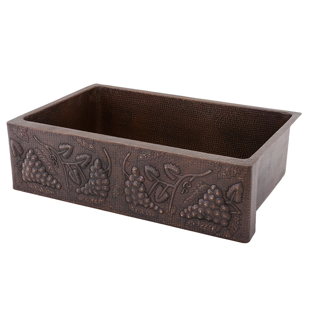 Premier Copper Products Hammered Copper 33 Inch Vineyard Grape Apron Kitchen Sink Multi Color