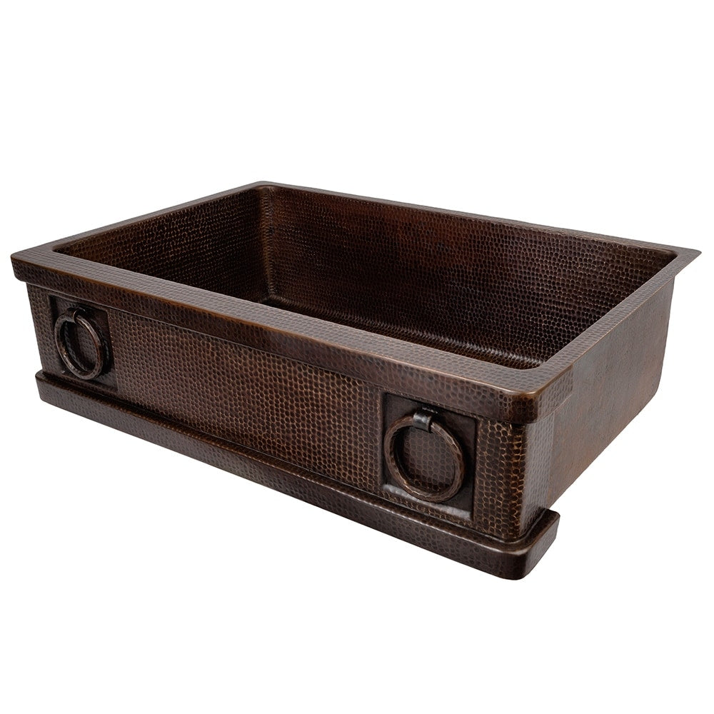 33 Inch Hammered Copper Kitchen Apron Single Basin Sink W Rings