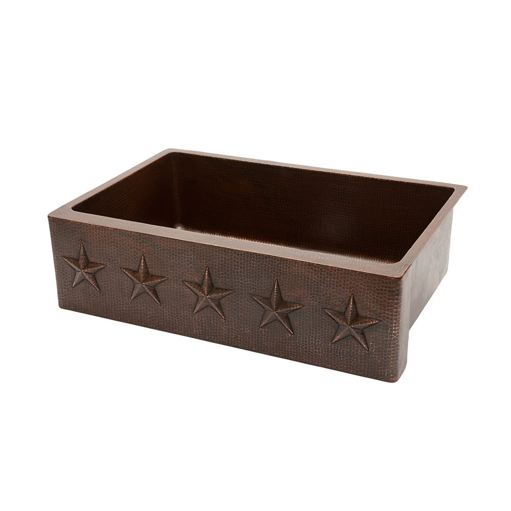 Premier Copper Products Hammered Copper 33 Inch Star Apron Kitchen Sink