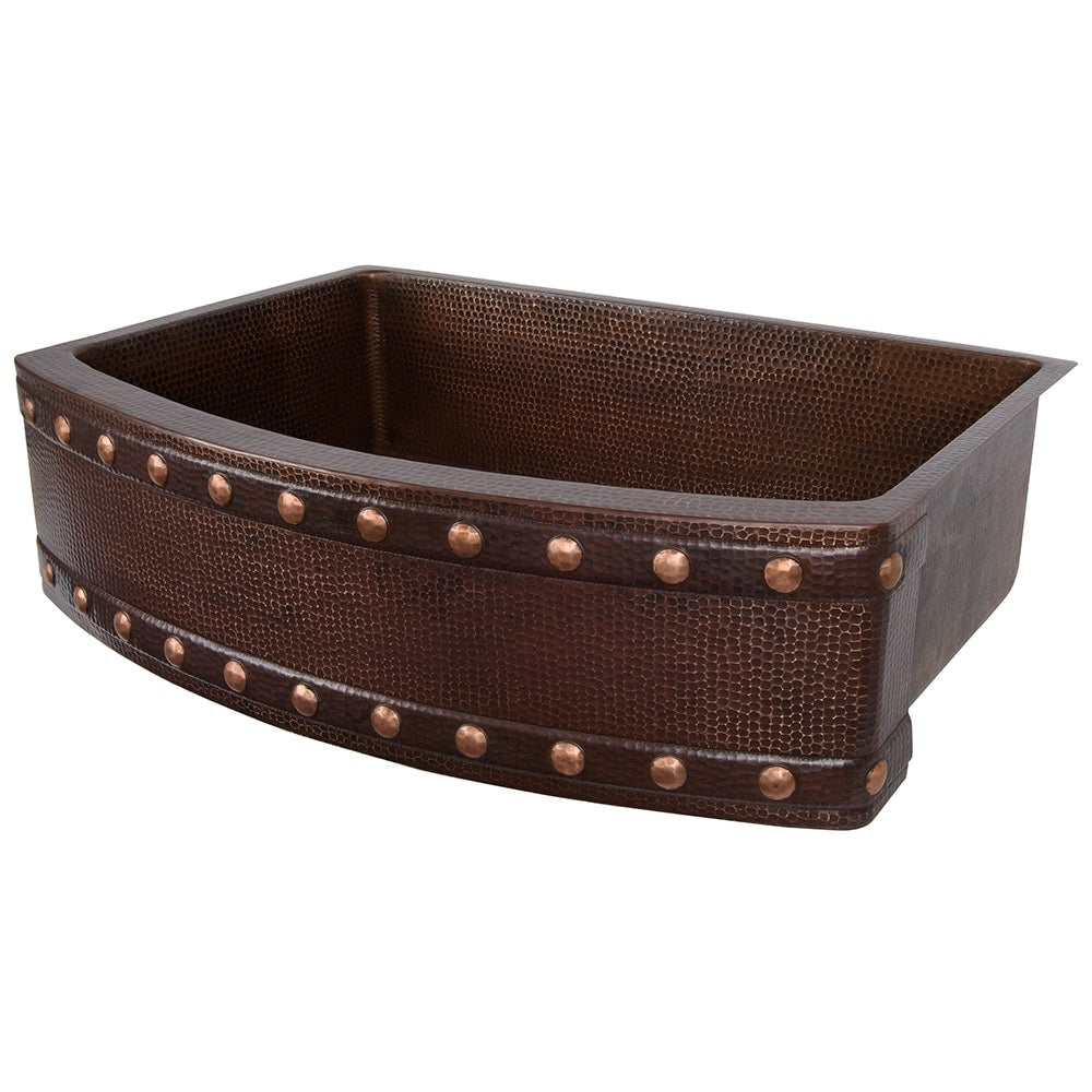 Premier Copper Products Kasrdb30249Bs 30 Copper Kitchen Rounded Apron Sink W Barrel Strap