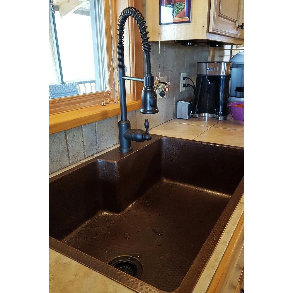 Premier Copper Products Hammered Copper 33 Inch Basin Kitchen Sink With Faucet Ledge