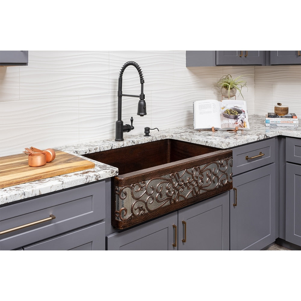 Premier Copper Products Hammered Copper Kitchen Sink And Drain Package