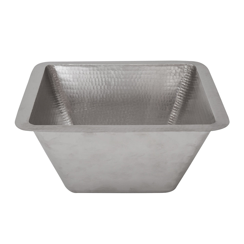 Premier Copper Products Square Under Counter Hammered Copper Bathroom Sink In Electroless Nickel