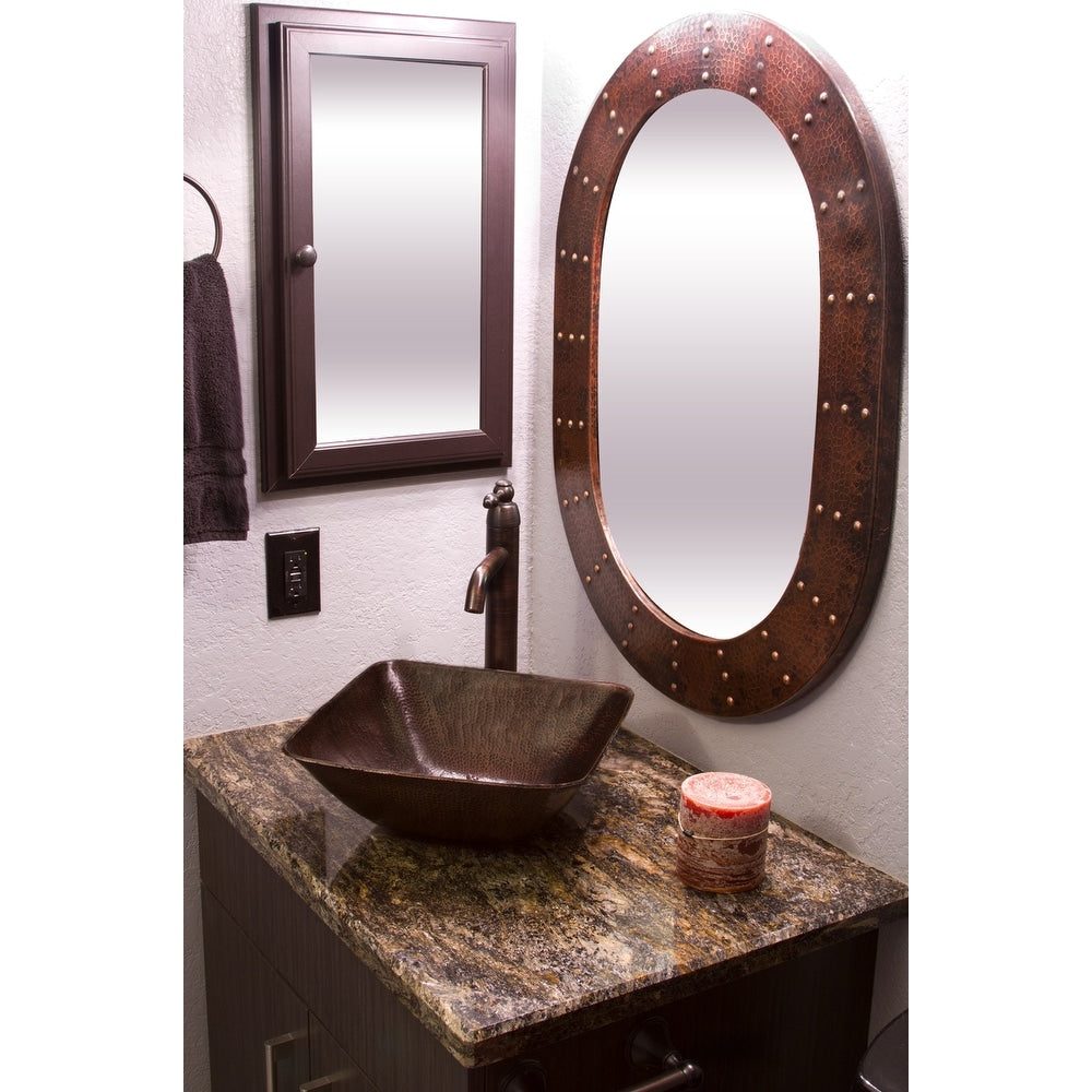 Premier Copper Products 35 Inch Hand Hammered Oval Copper Mirror With Hand Forged Rivets
