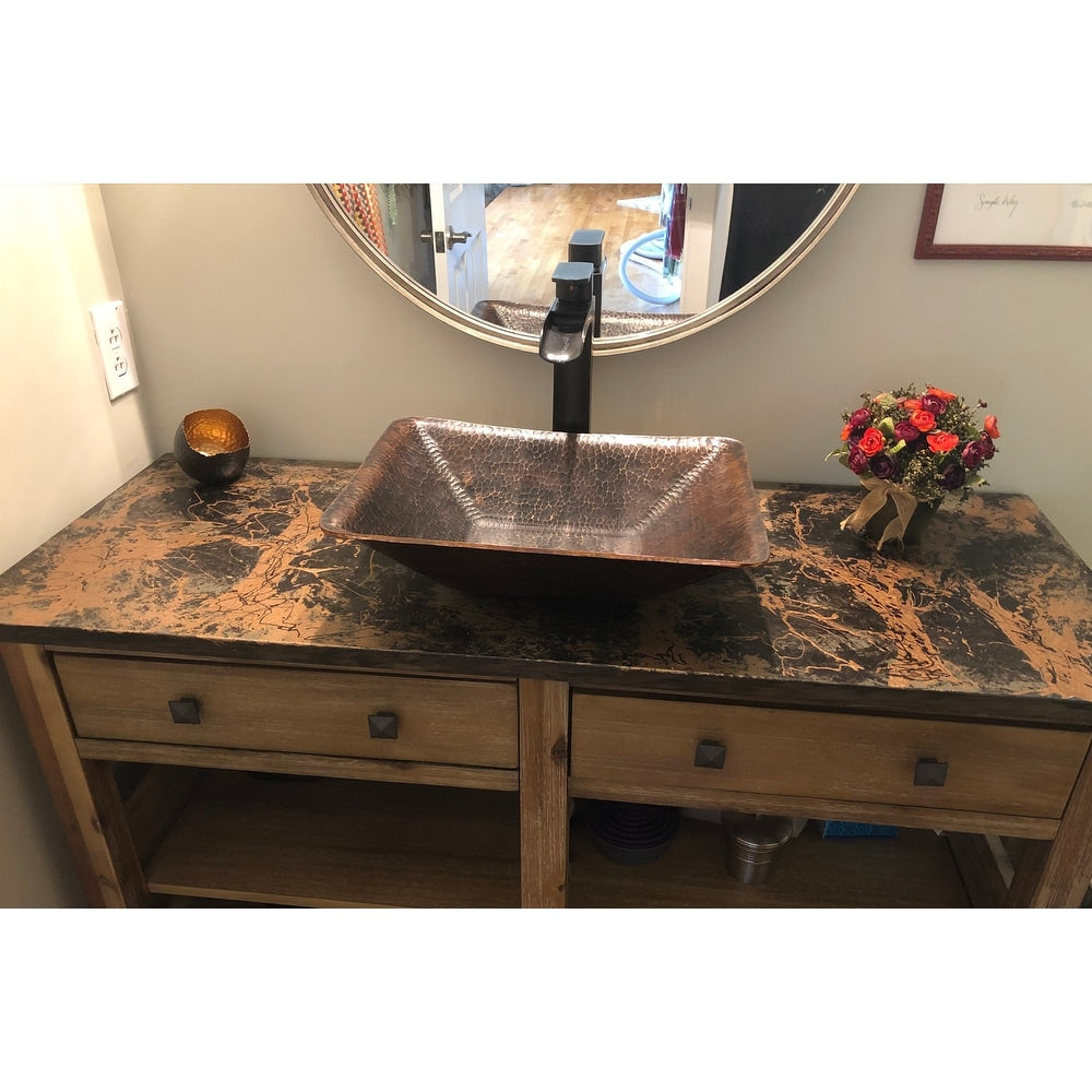 Premier Copper Products Rectangle Hand Forged Old World Copper Vessel Sink