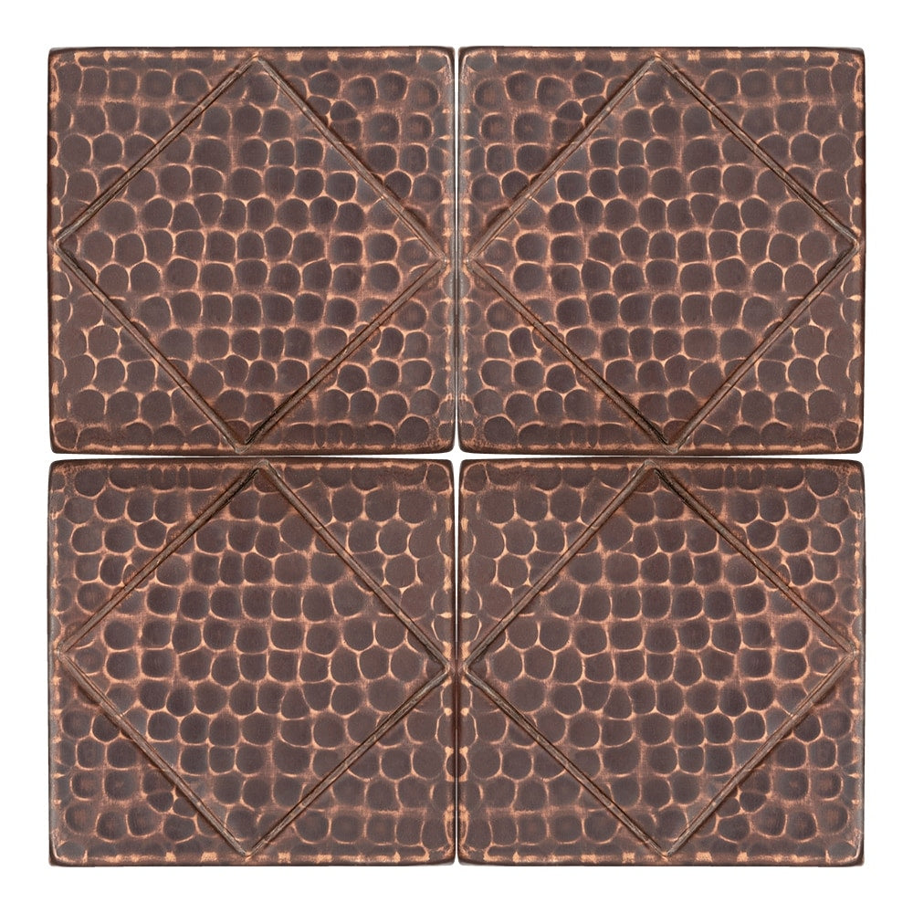 Premier Copper Products 4 Inch X 4 Inch Hammered Copper Tile With Diamond Design Set Of 4