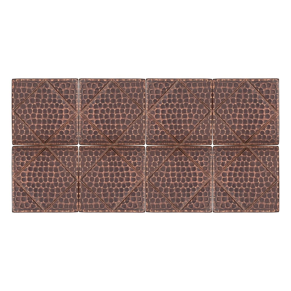Premier Copper Products 4 Inch X 4 Inch Hammered Copper Tile With Diamond Design Set Of 8