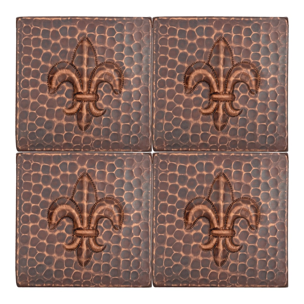 Premier Copper Products Hammered Copper Fleur De Lis Tile Set Of 4