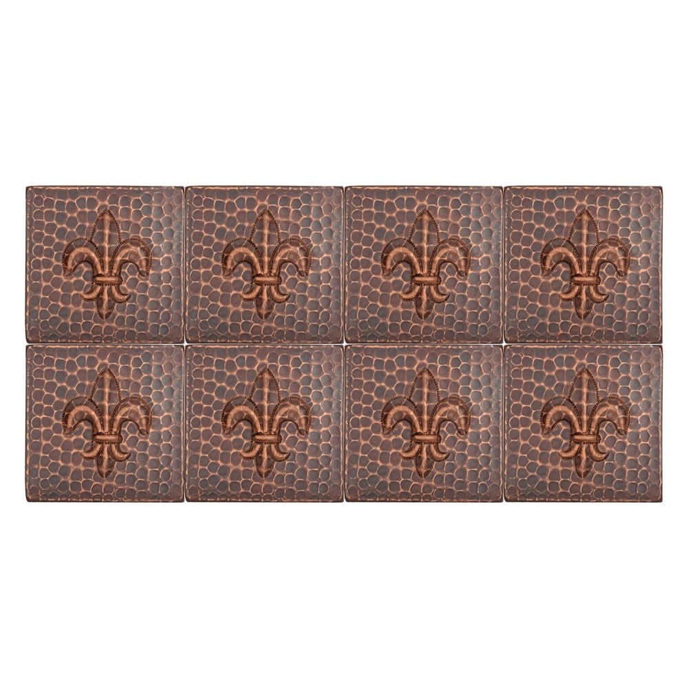 Premier Copper Products 4 Inch X 4 Inch Hammered Copper Fleur De Lis Tile Set Of 8