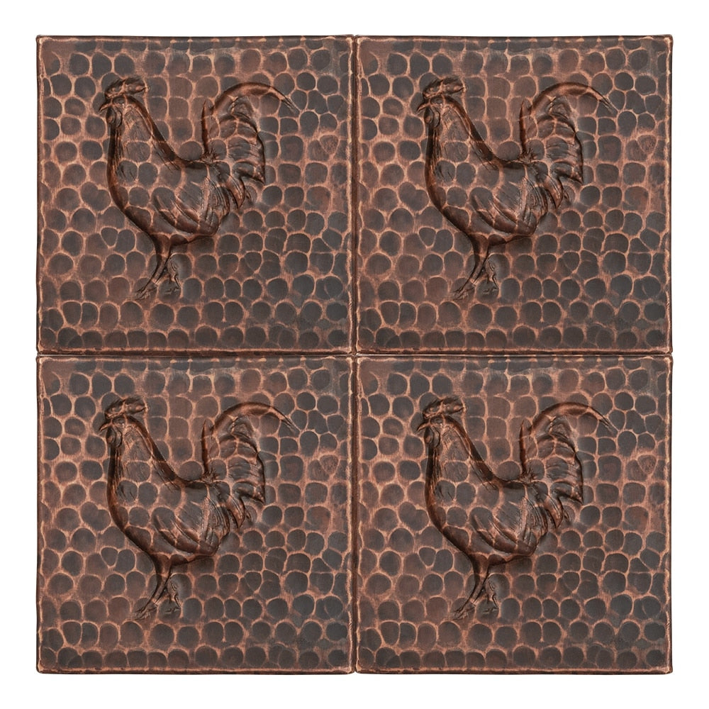 3 Inch X 3 Inch Hammered Copper Rooster Tile Set Of 4