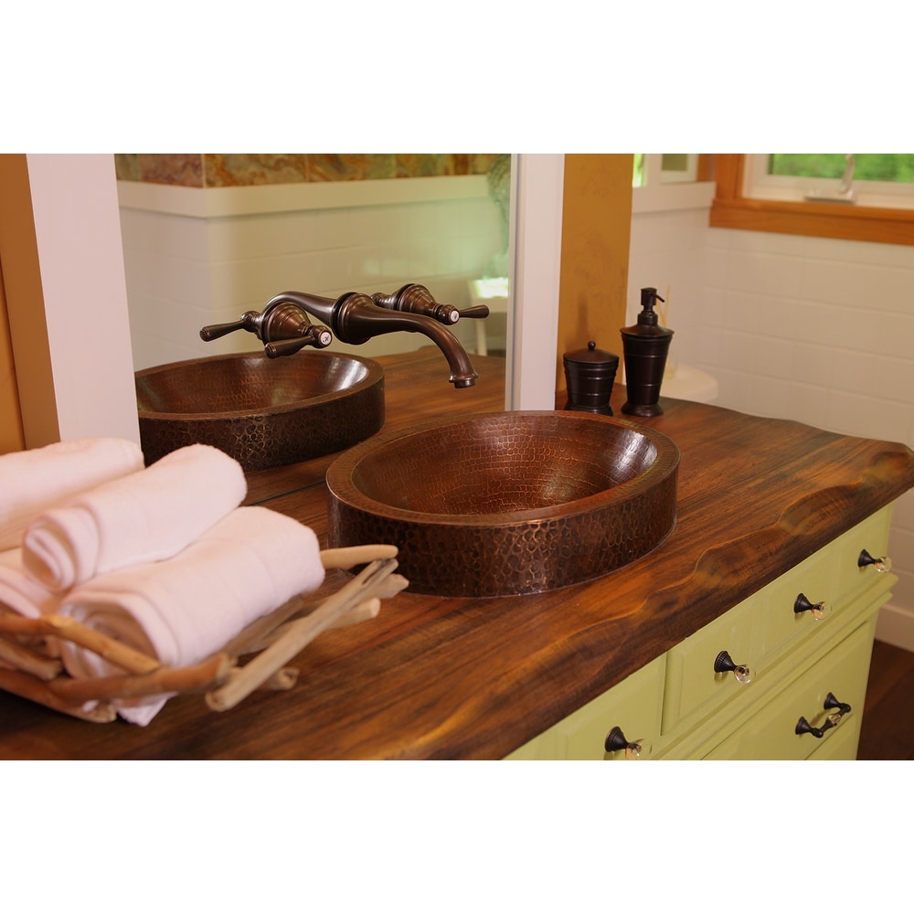 Premier Copper Products Oval Skirted Compact Hammered Copper Vessel Sink