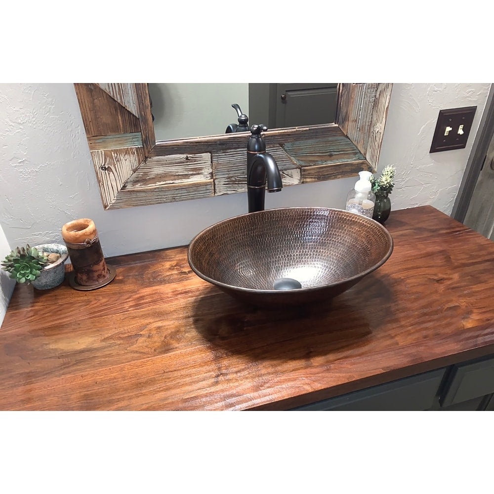 Premier Copper Products Oval Rimmed Hammered Copper Vessel Sink