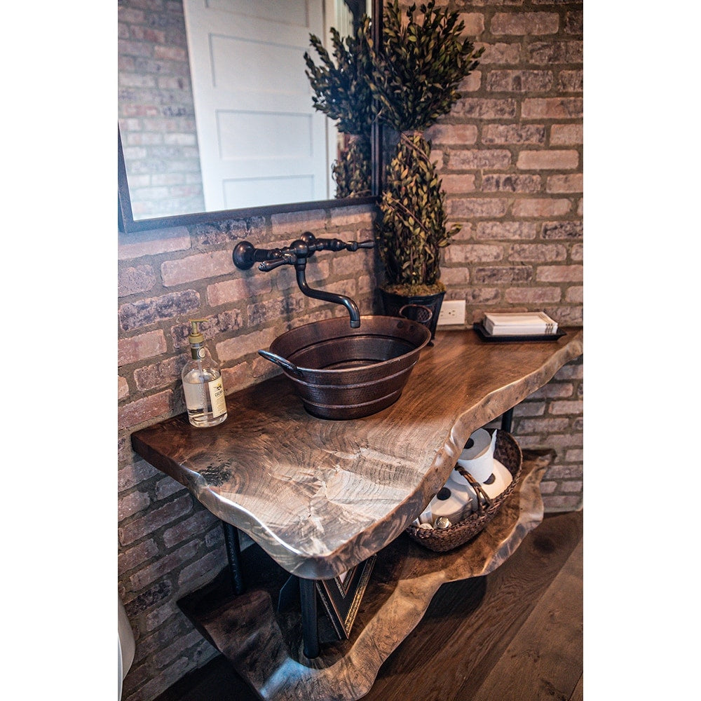 Premier Copper Products Oval Bucket Vessel Hammered Copper Sink With Handles
