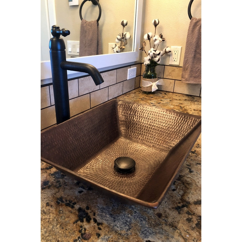 Premier Copper Products 17 Inch Rectangle Wired Rim Vessel Copper Sink