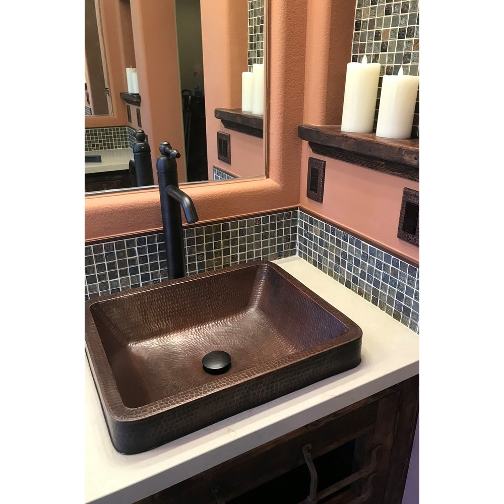 Premier Copper Products Rectangle Skirted Vessel Hammered Copper Sink