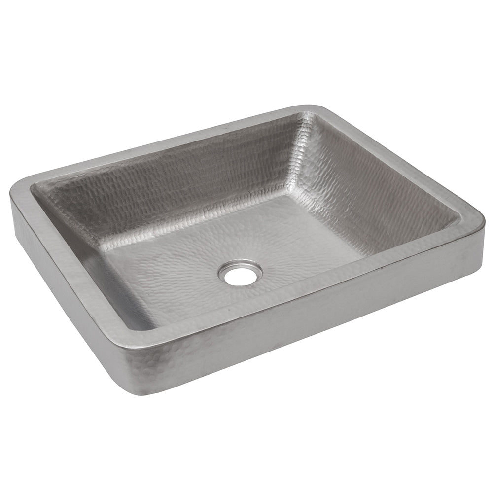 Premier Copper Products Rectangle Skirted Vessel Hammered Copper Sink In Electroless Nickel