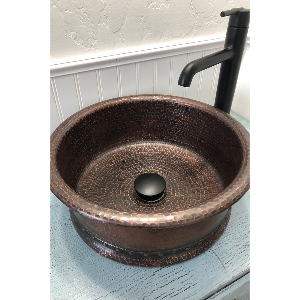 Premier Copper Products Round Vessel Tub Hammered Copper Sink