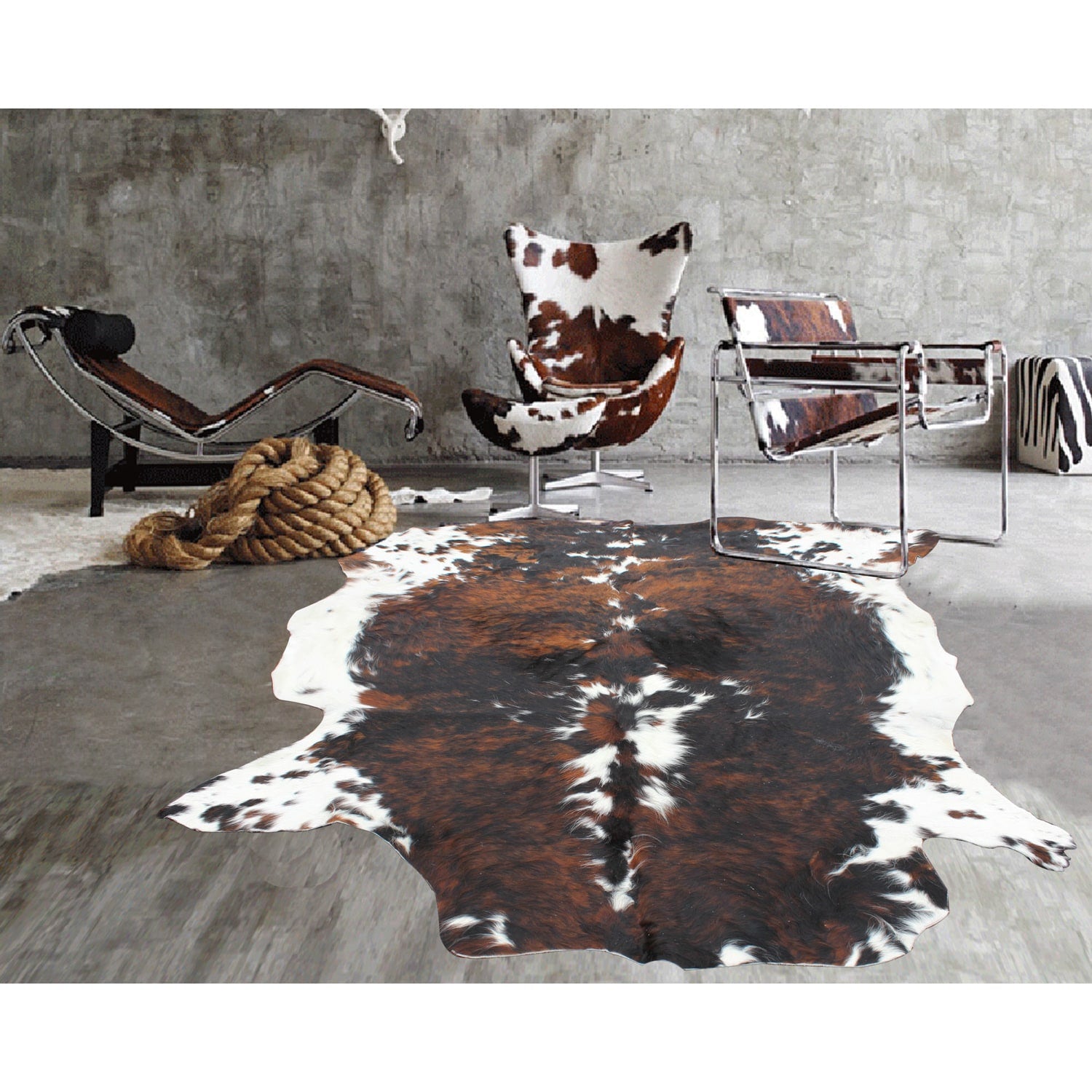Premium White Black Brown 100 Percent Argentinean Natural Cow Hide Rug 5 X 7
