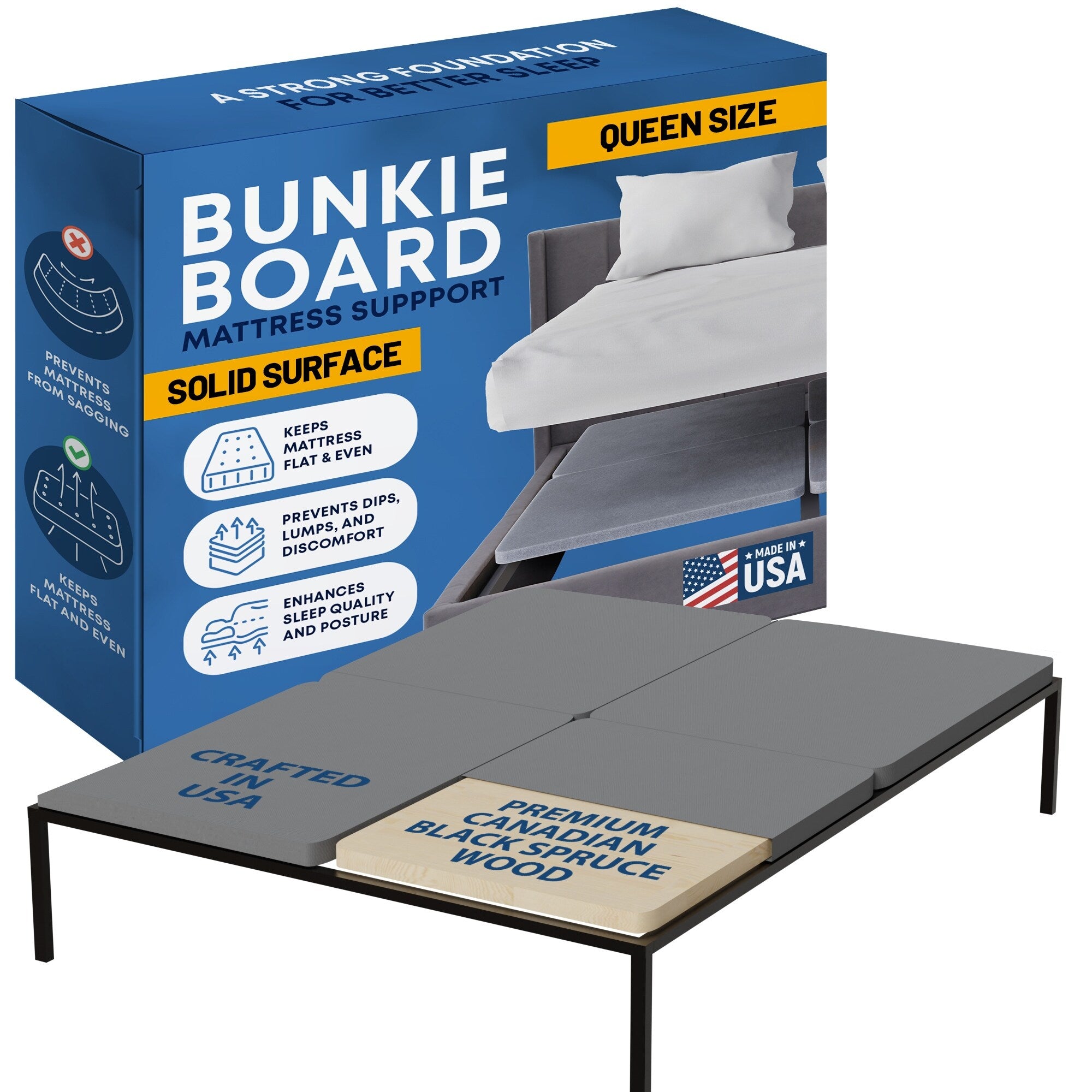Premium 38Mm Solid Surface Wood Bunkie Board Queen Size Bed Frames 4 Piece Under Mattress Support Board Fully Assembled.