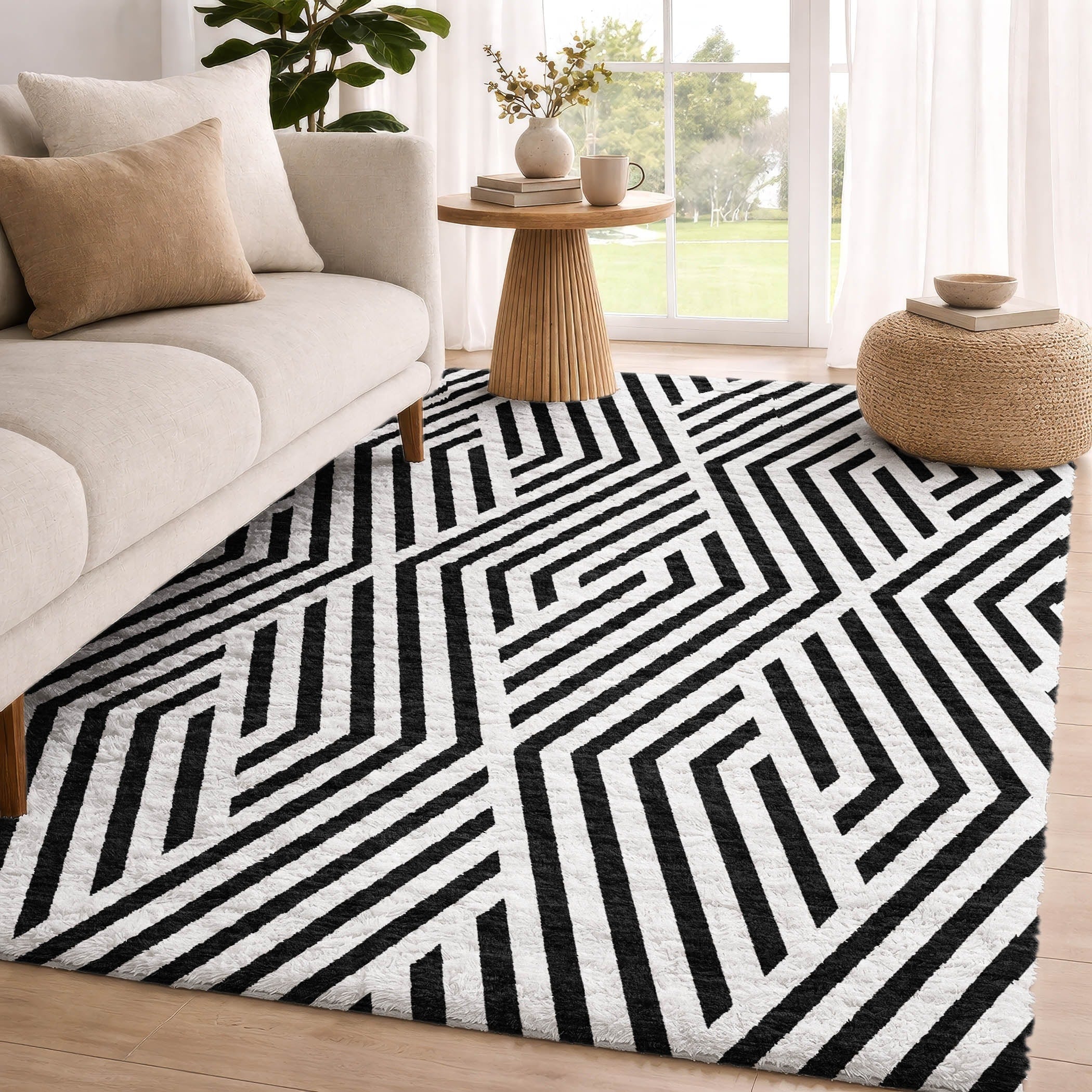Premium Washable Super Soft Contemporary Geo Dream Shag Rug