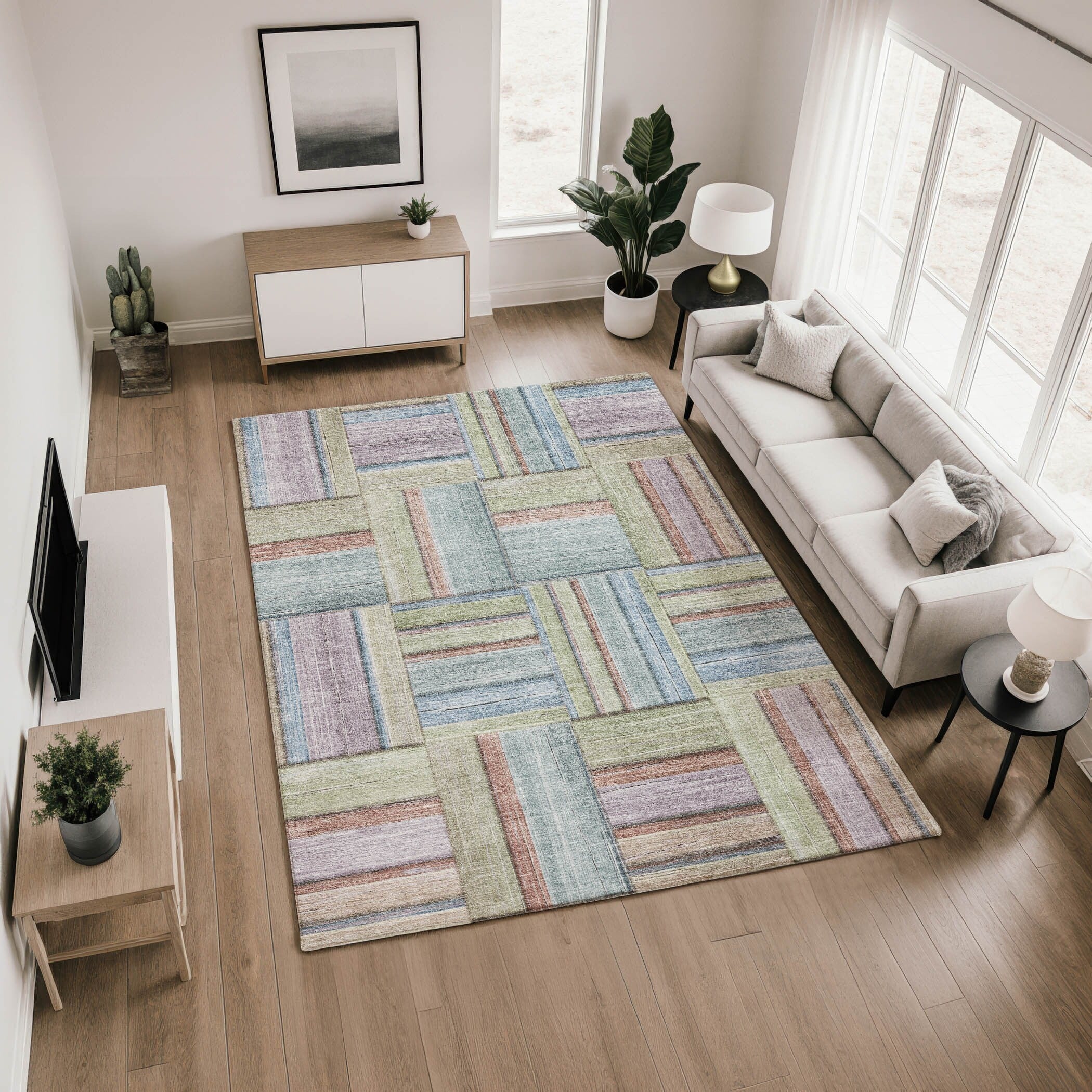 Premium Washable Super Soft Geo Square Mayfield Rug
