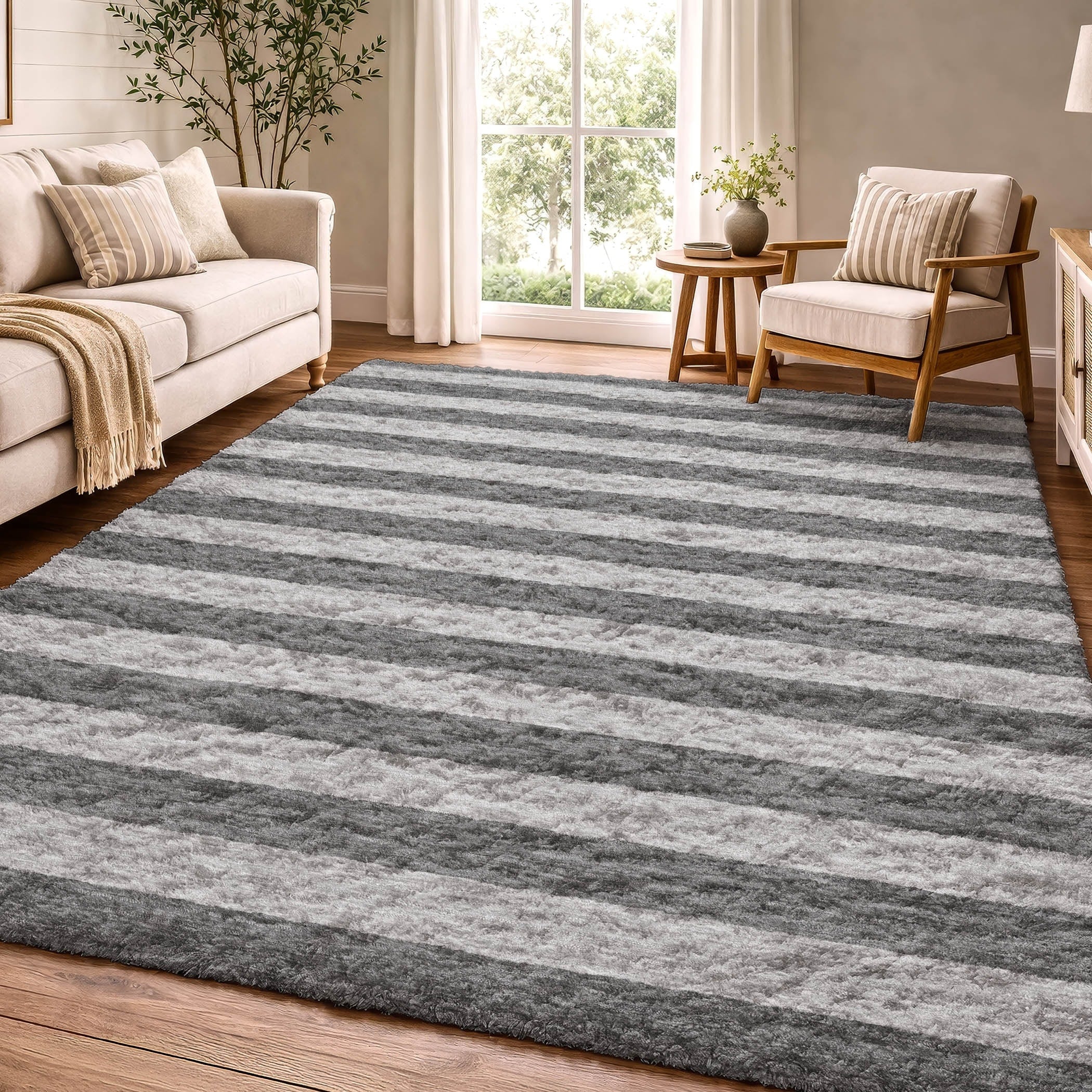 Premium Washable Super Soft Harbor Stripe Dream Shag Rug