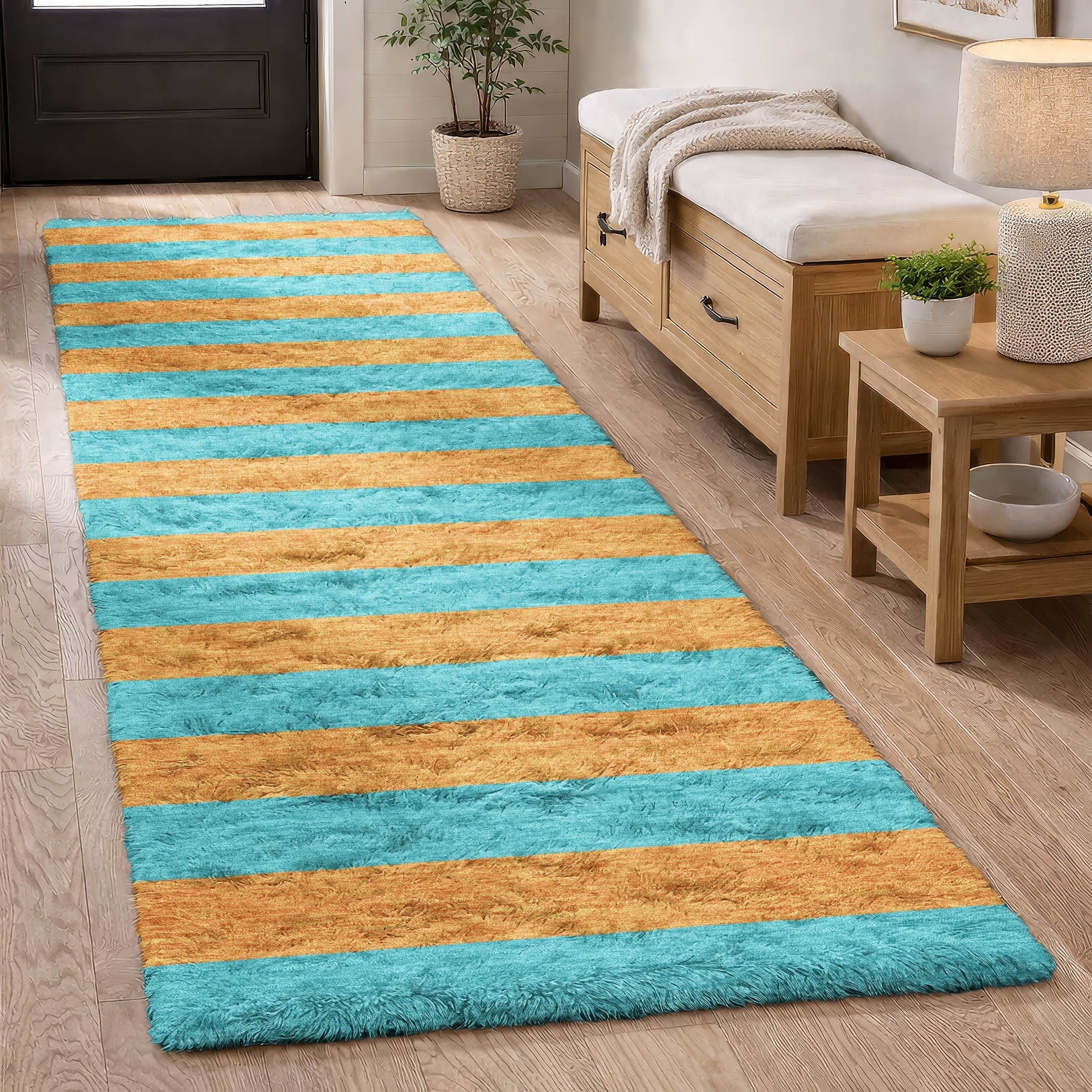 Premium Washable Super Soft Harbor Stripe Dream Shag Rug