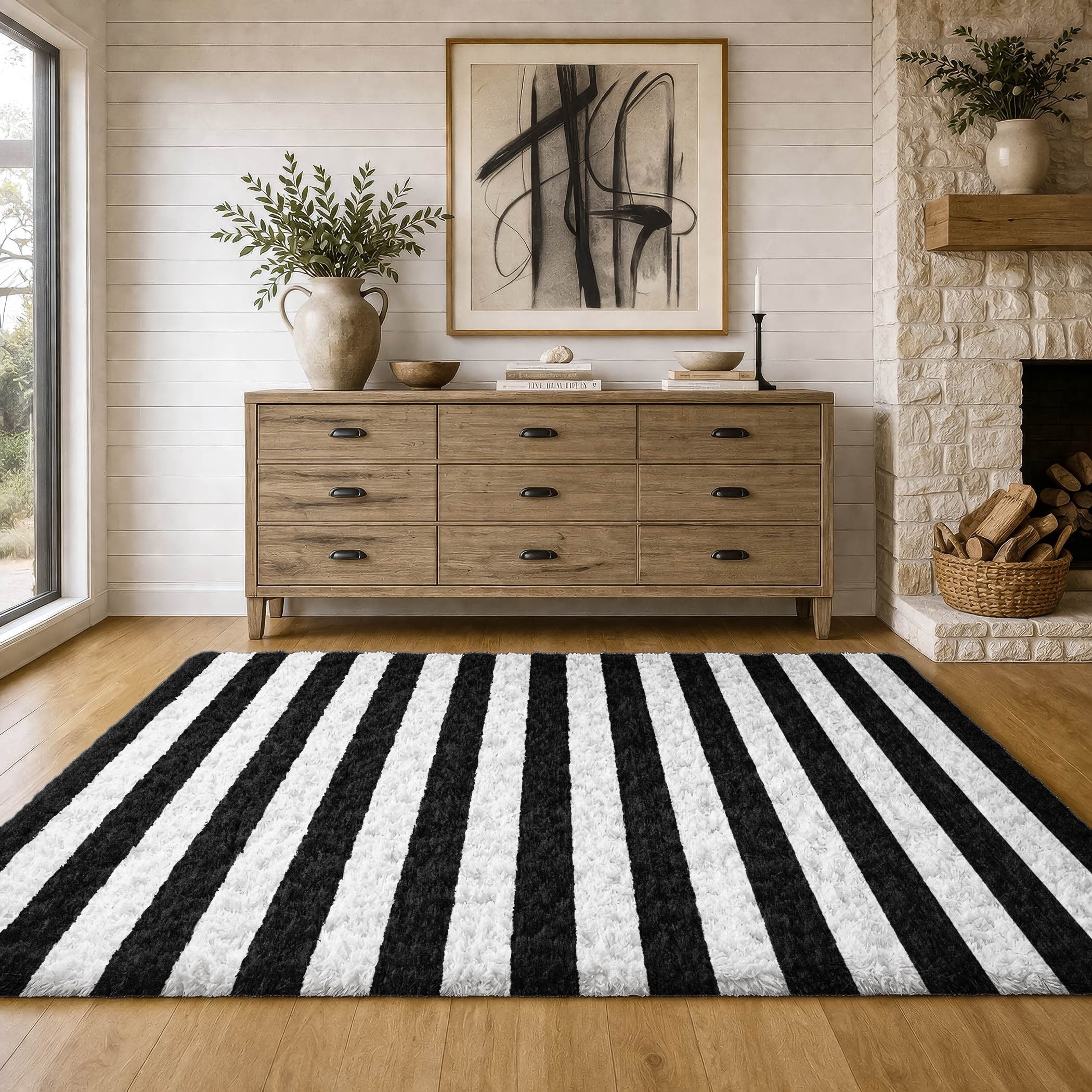 Premium Washable Super Soft Harbor Stripe Dream Shag Rug