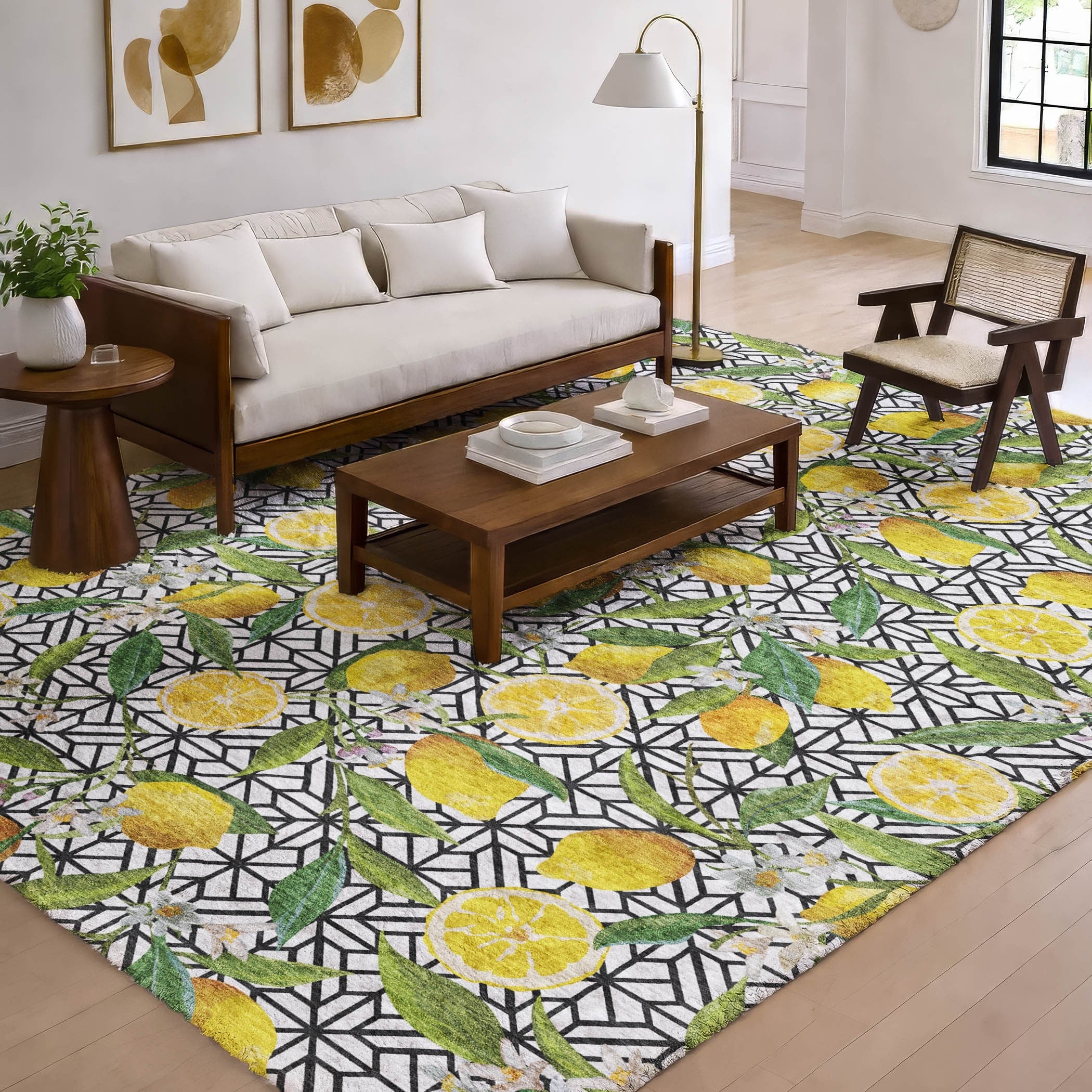 Premium Washable Super Soft Lemons Dream Shag Rug