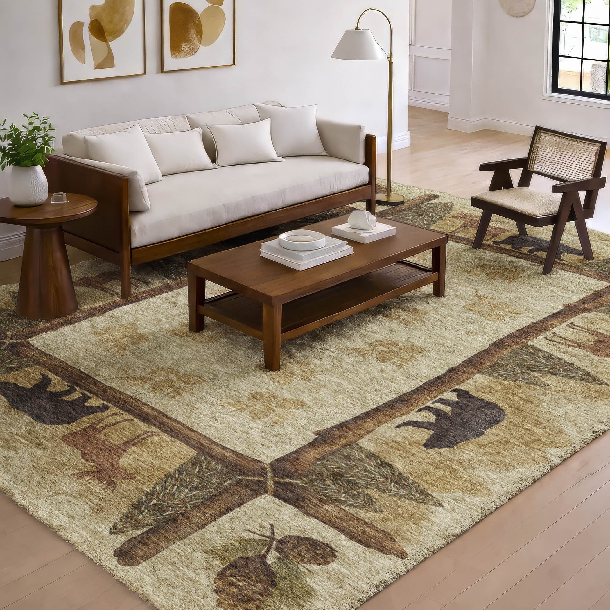 Premium Washable Super Soft Lodge Border Dream Shag Rug