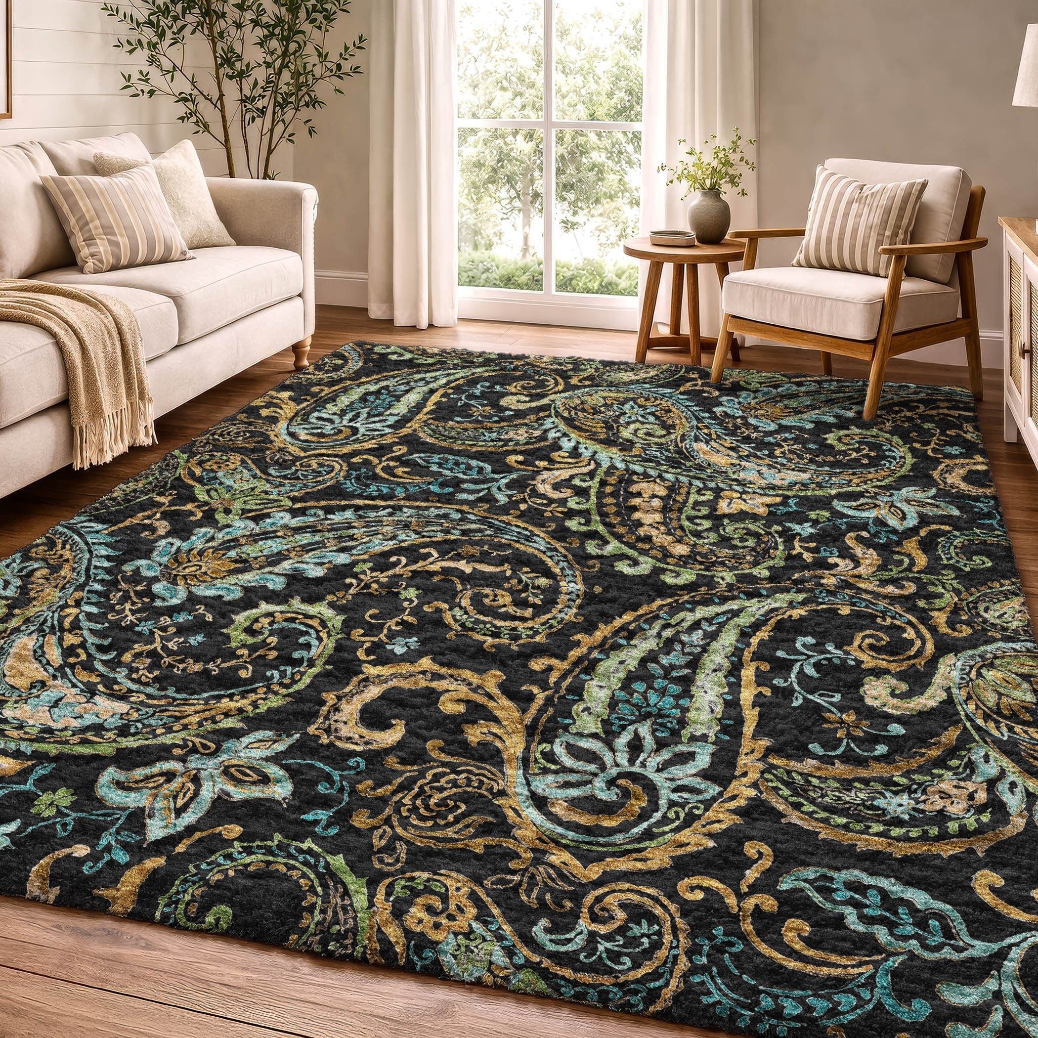 Premium Washable Super Soft Mika Paisley Dream Shag Rug