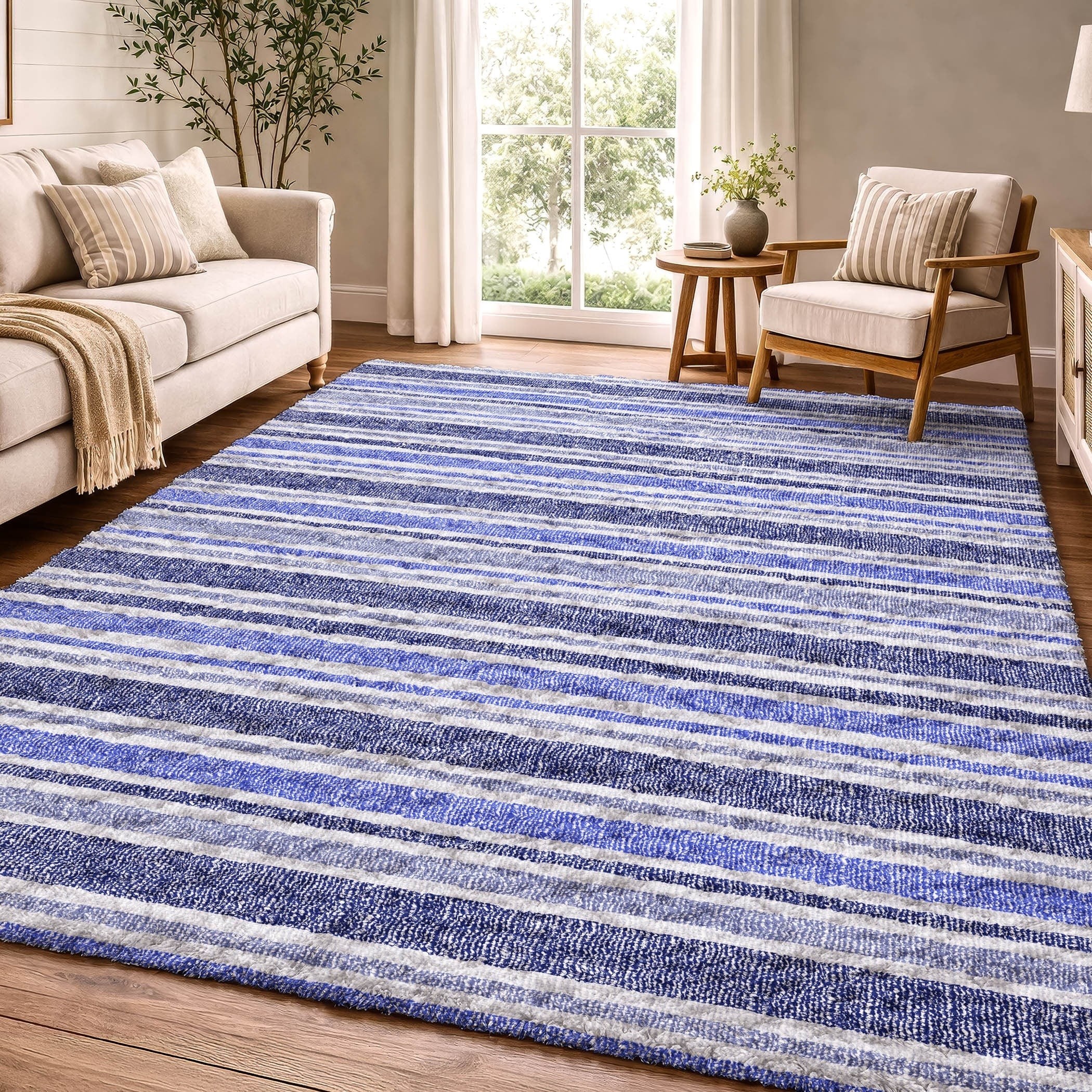 Premium Washable Super Soft Nassau Stripe Dream Shag Rug