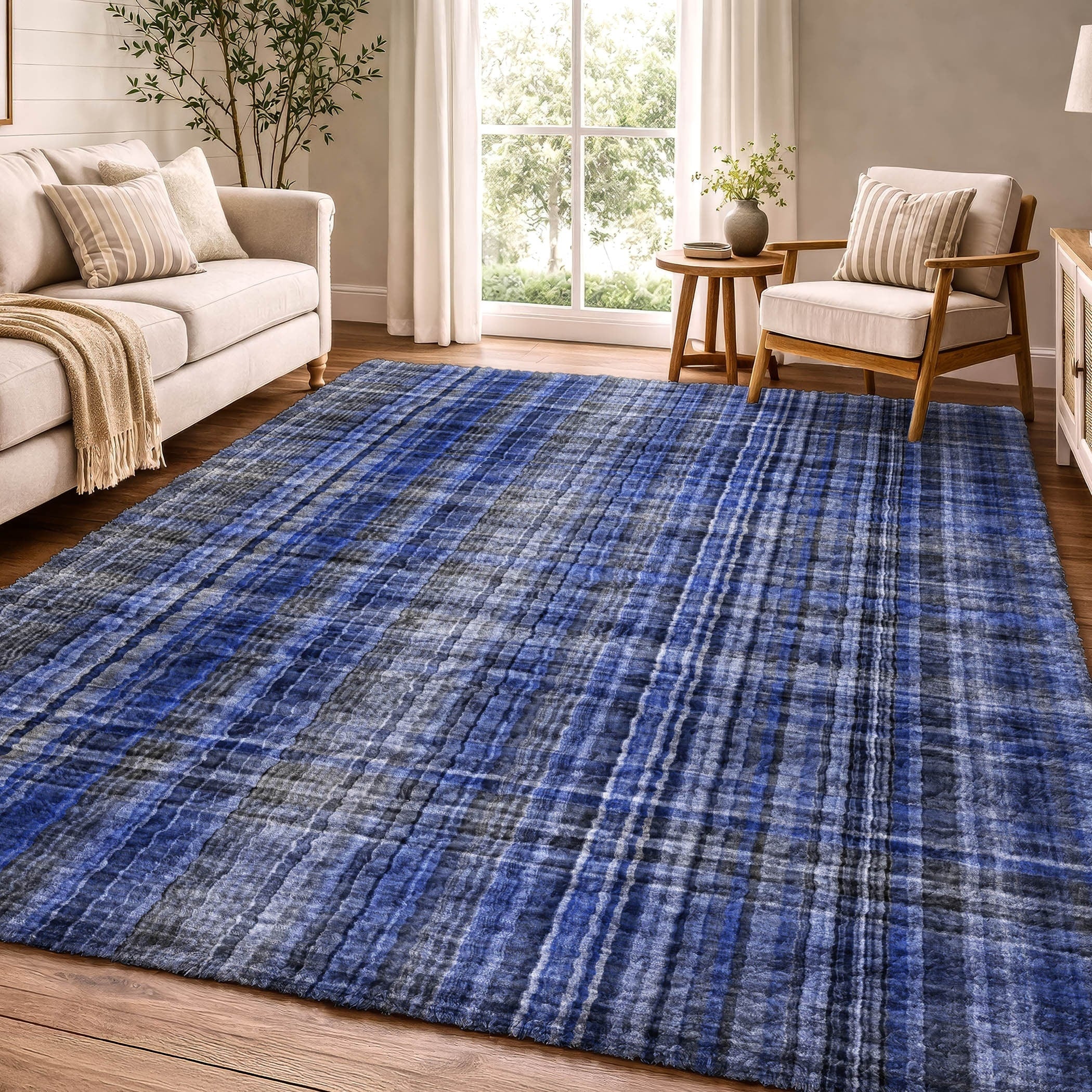 Premium Washable Super Soft Plaid Madison Dream Shag Rug