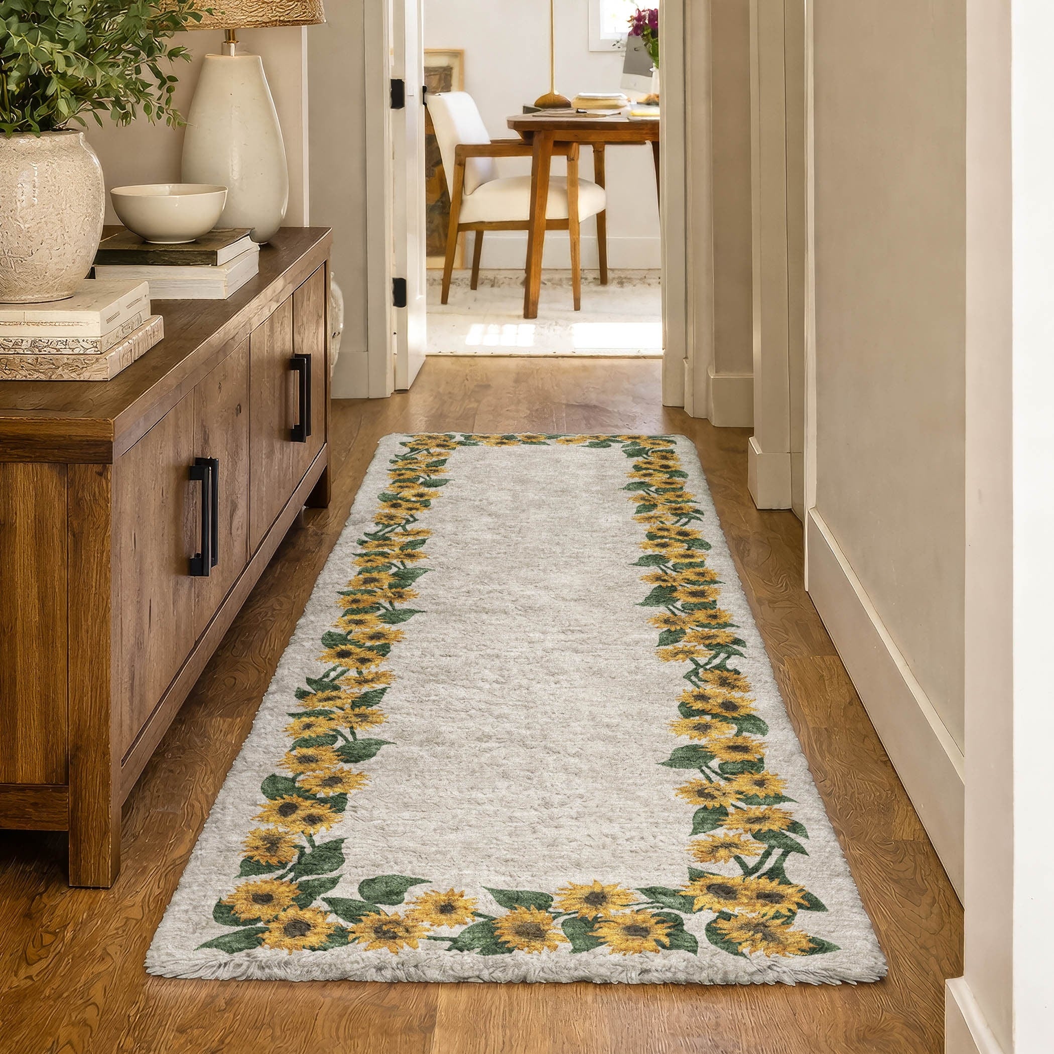 Premium Washable Super Soft Sunflower Border Dream Shag Rug