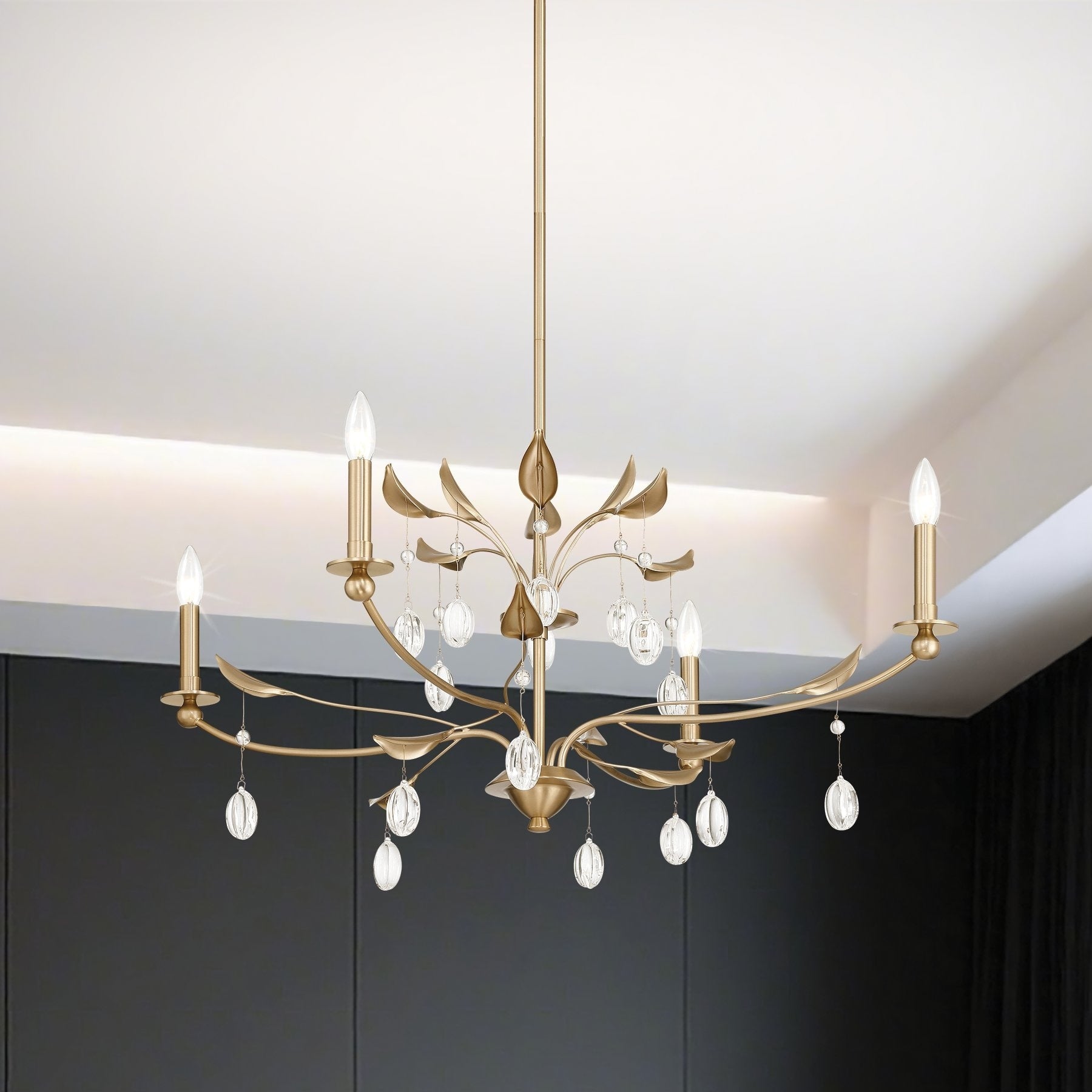 Presley 36 Inch 4 Light Champagne Gold Chandelier With Clear Glass Drops L 36 X W 36 X H 18 X M H 62