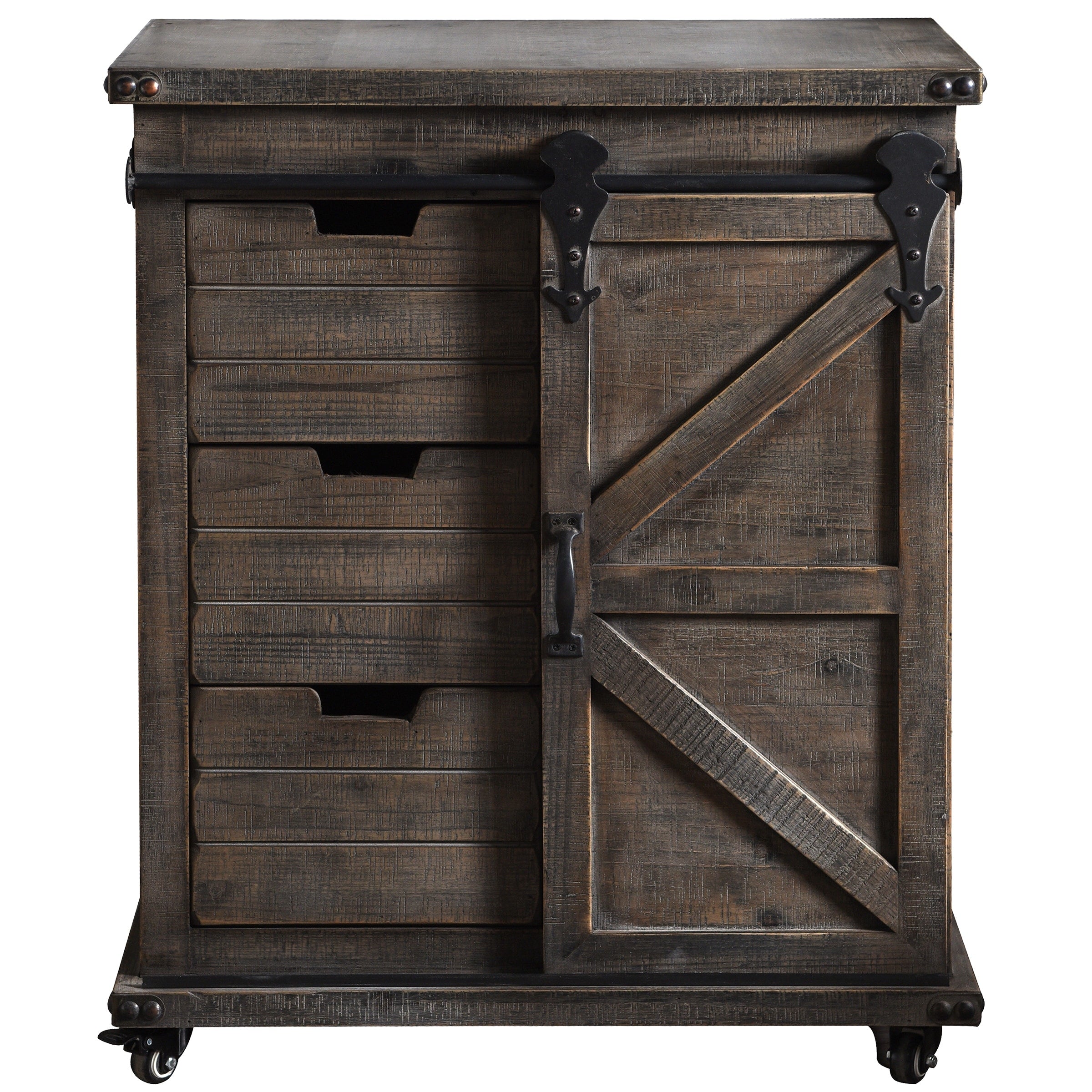 Presley Driftwood Grey 3 Drawer With Door Side Cabinet