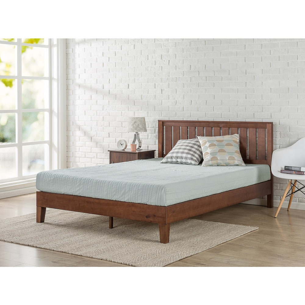 Priage Deluxe Antique Espresso Wood Platform Bed With Headboard