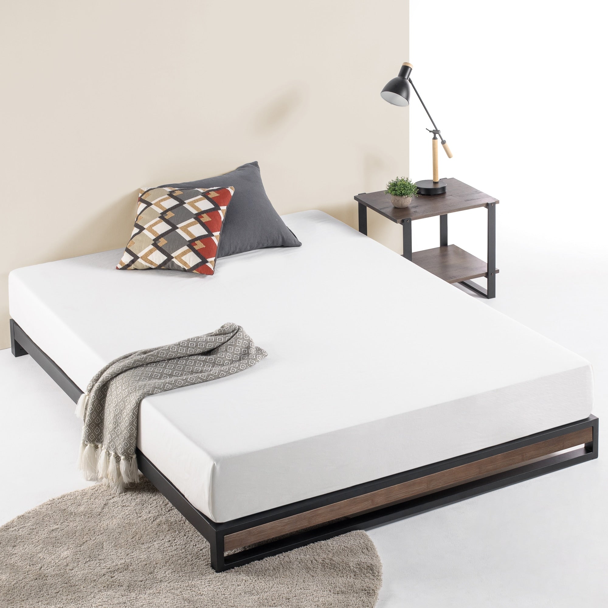 Priage By Zinus 6 Inch Grey Wash Wood And Metal Platforma Bed